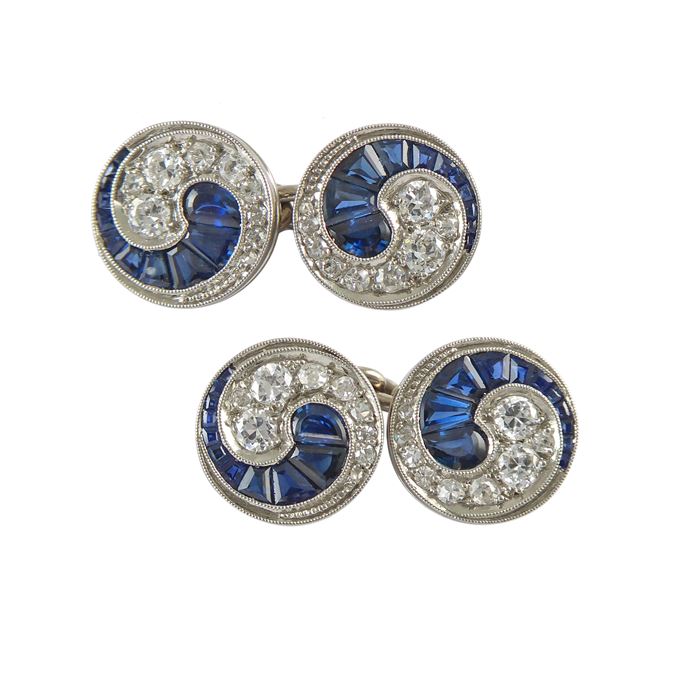 Pair of Art Deco sapphire and diamond yin and yang cufflinks, c.1920, | MasterArt